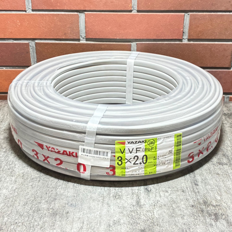 VVF203 VVFケーブル 3×2.0mm(黒白赤)灰 100m 【市川行徳店】