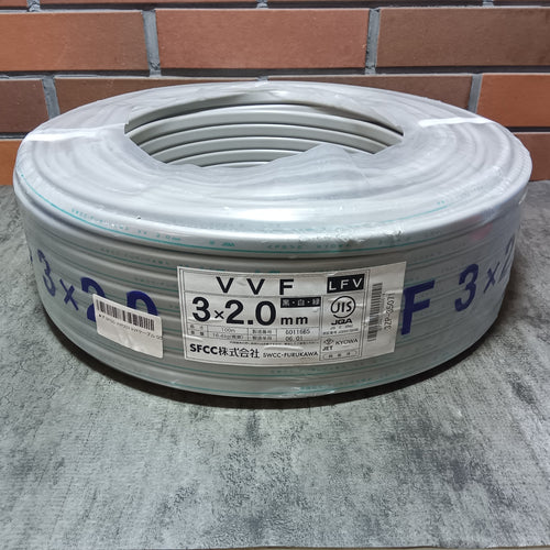 【アウトレット】 VVF203 VVFケーブル Gライン 白黒緑  3×2.0mm 1巻 100m 【市川行徳店】