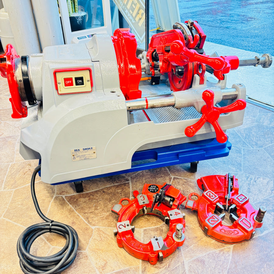 ※本州限定発送　送料無料！ REX (レッキス）　パイプマシンねじ切り機　S80A3（ダイヘッド3つ付き）S80AIII 【中古】 【越谷店】