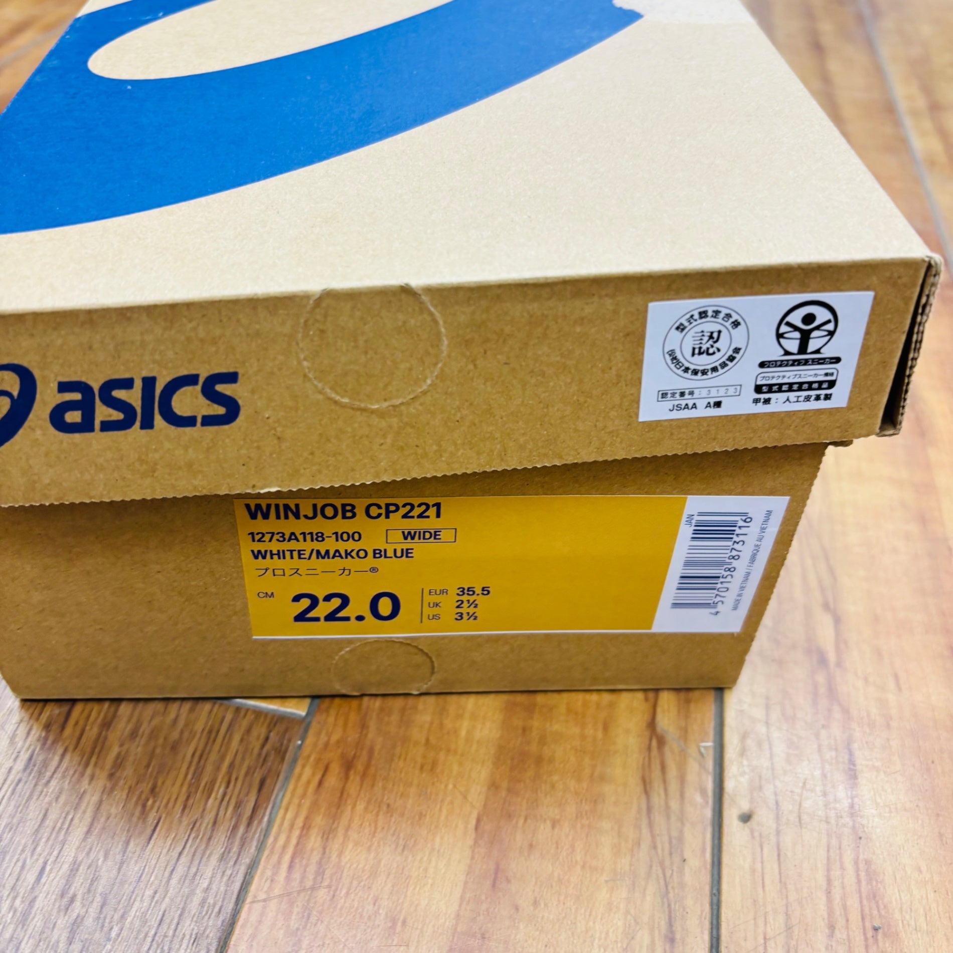 アシックス(asics) 安全靴 作業靴 WINJOB CP221 シューレース メッシュ ホワイト/マコブルー 22.0cm 3E 【蓮田店】