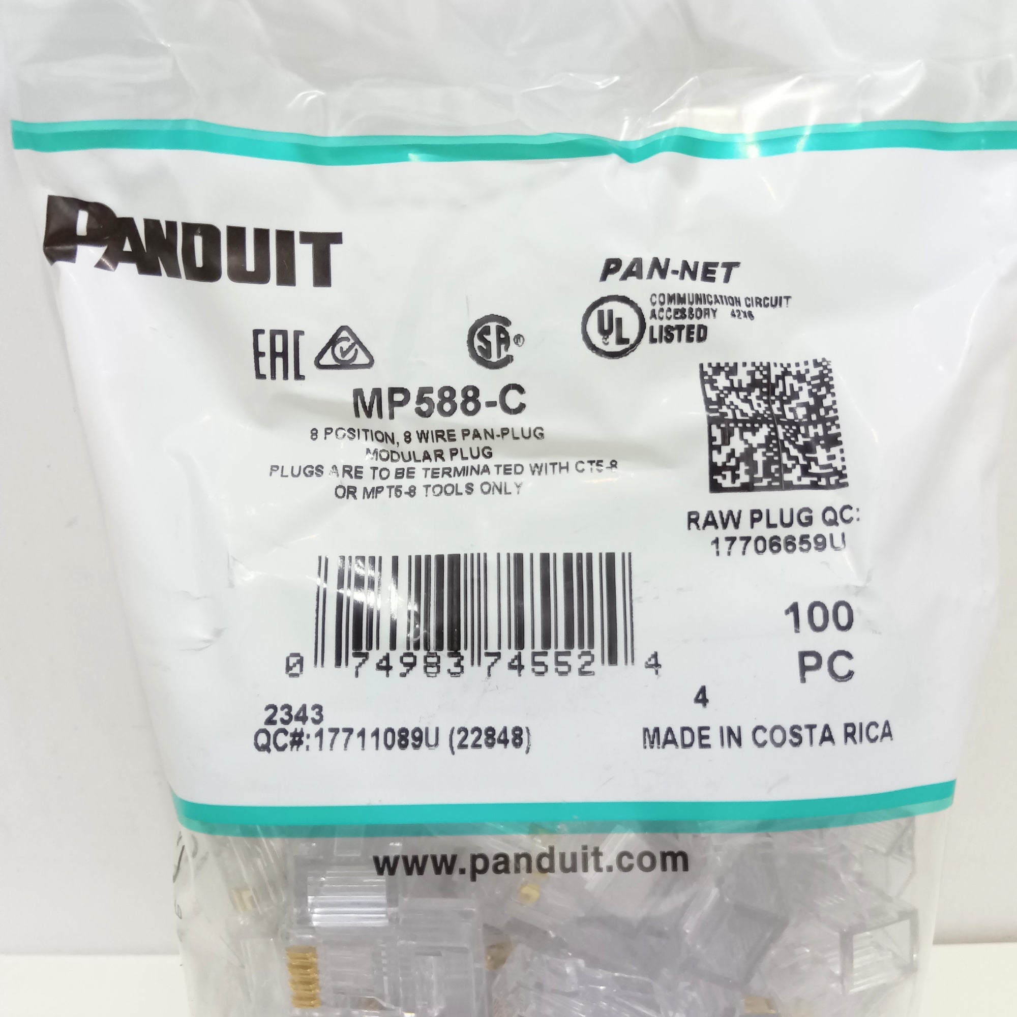 パンドウィット(PANDUIT) モジュラープラグ MP588-C 100PC CAT5E用 RJ45プラグ 【船橋馬込店】