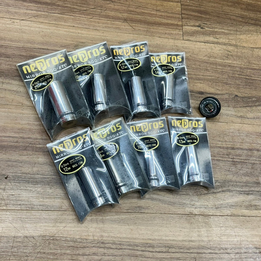 KTC ネプロス NB3L 9.5SQ ディープソケット 12角 8個セット クイックスピンナー付き NBE38 【船橋馬込店】
